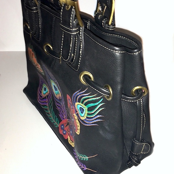 ANUSCHKA SHOULDER HANDBAG PEACOCK FEATHER & BUTTERFLY - Picture 2 of 8